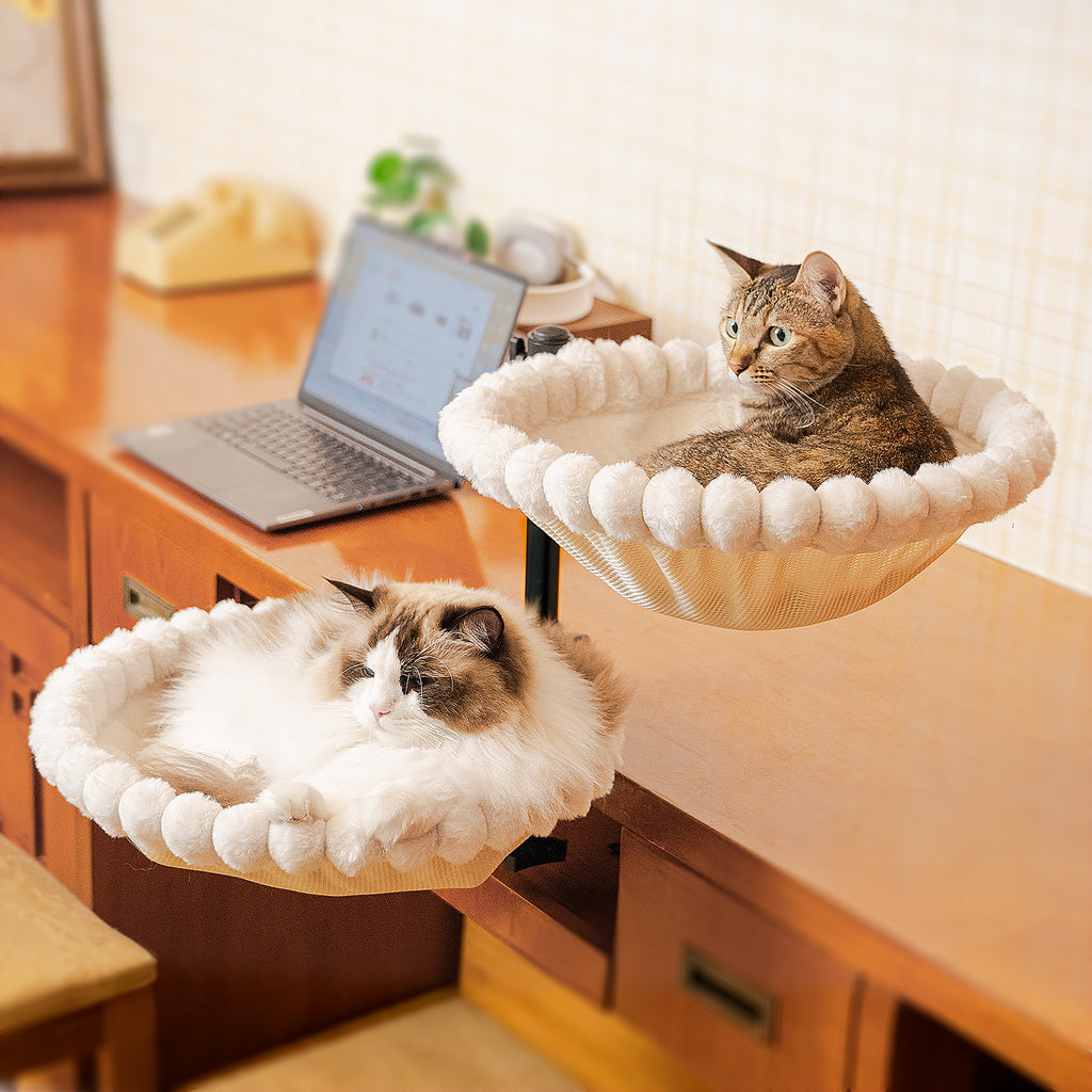 Double Cat Desk Bed, 360° Rotation, Holds 44lb, Adjustable, White