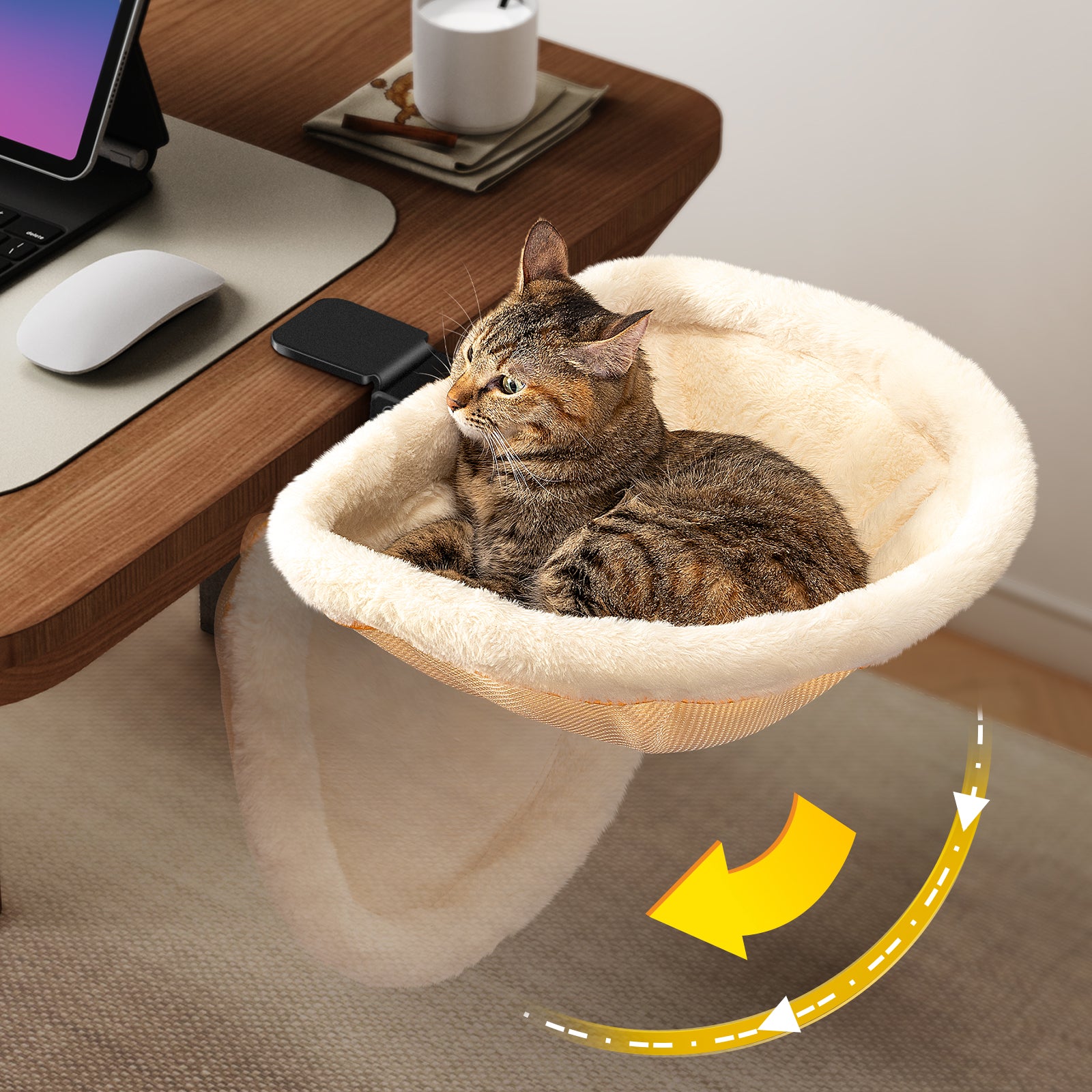 Space Saving Cat Bed for Desk - Folding, Sunken Design & Space-Saving Semi-Circular Cat Bed