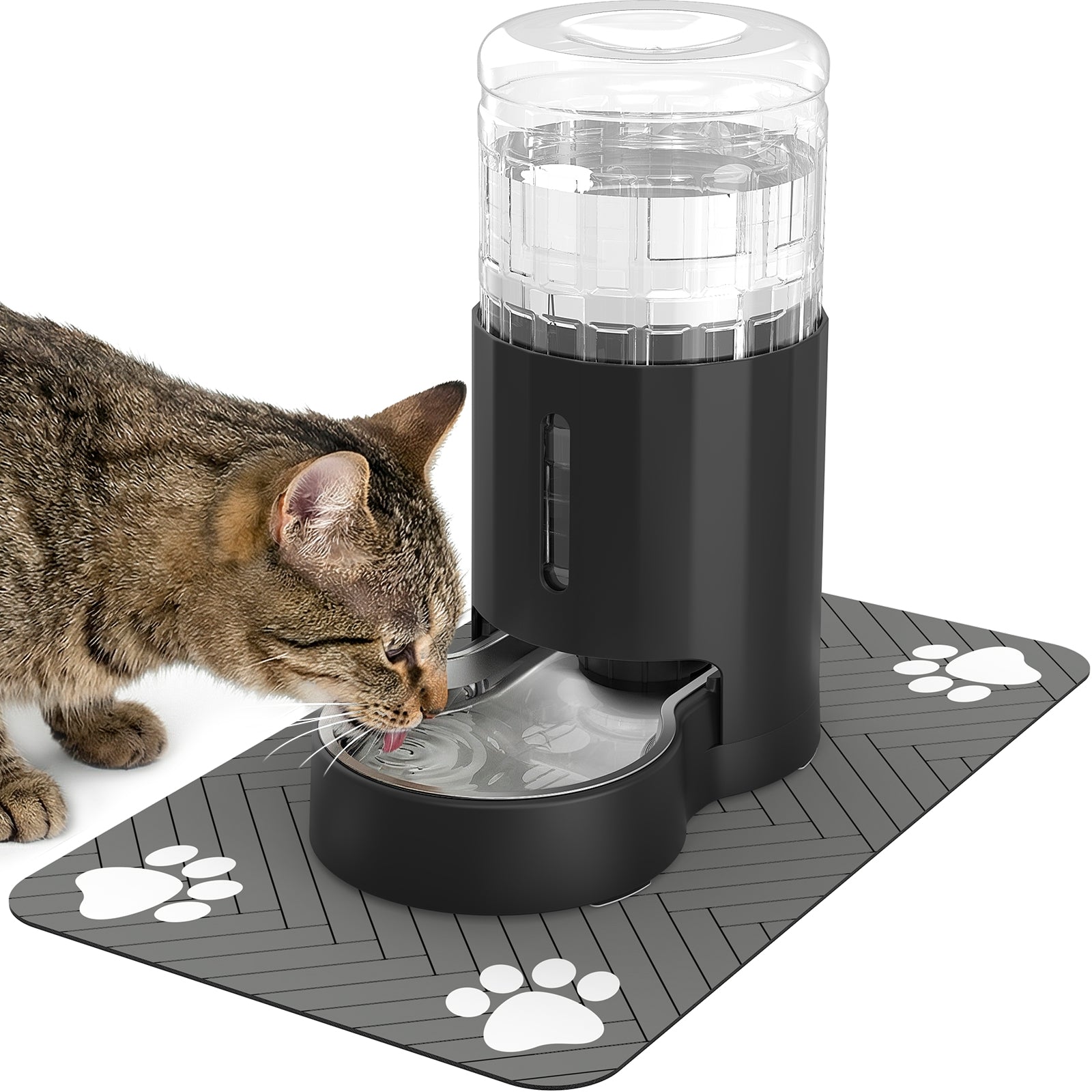 Automatic Gravity Cat Water Dispenser with Stainless Steel Bowl, Large Capacity Pet Water Feeder for Cats & Small Medium Dogs, Easy to Clean