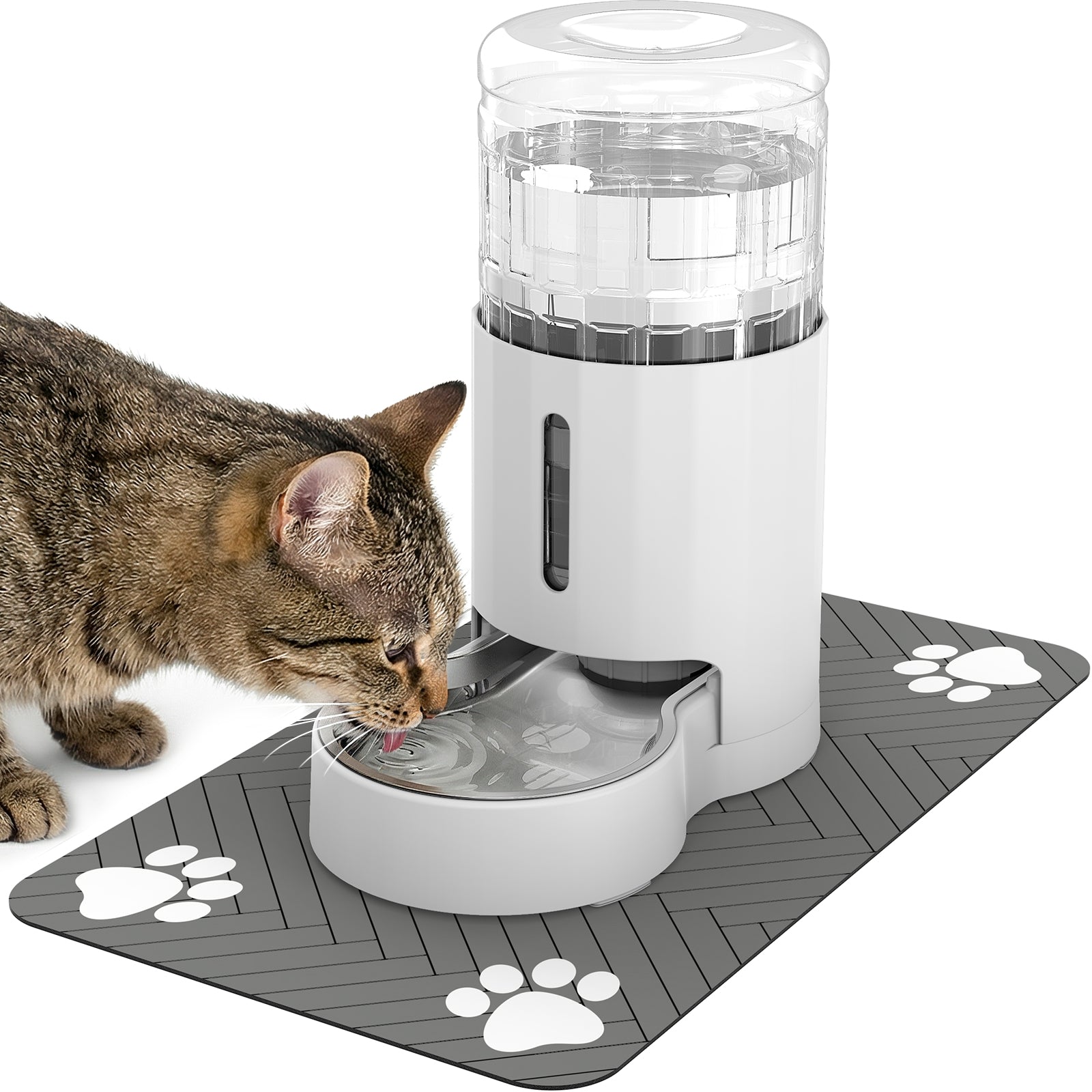 Automatic Gravity Cat Water Dispenser with Stainless Steel Bowl, Large Capacity Pet Water Feeder for Cats & Small Medium Dogs, Easy to Clean
