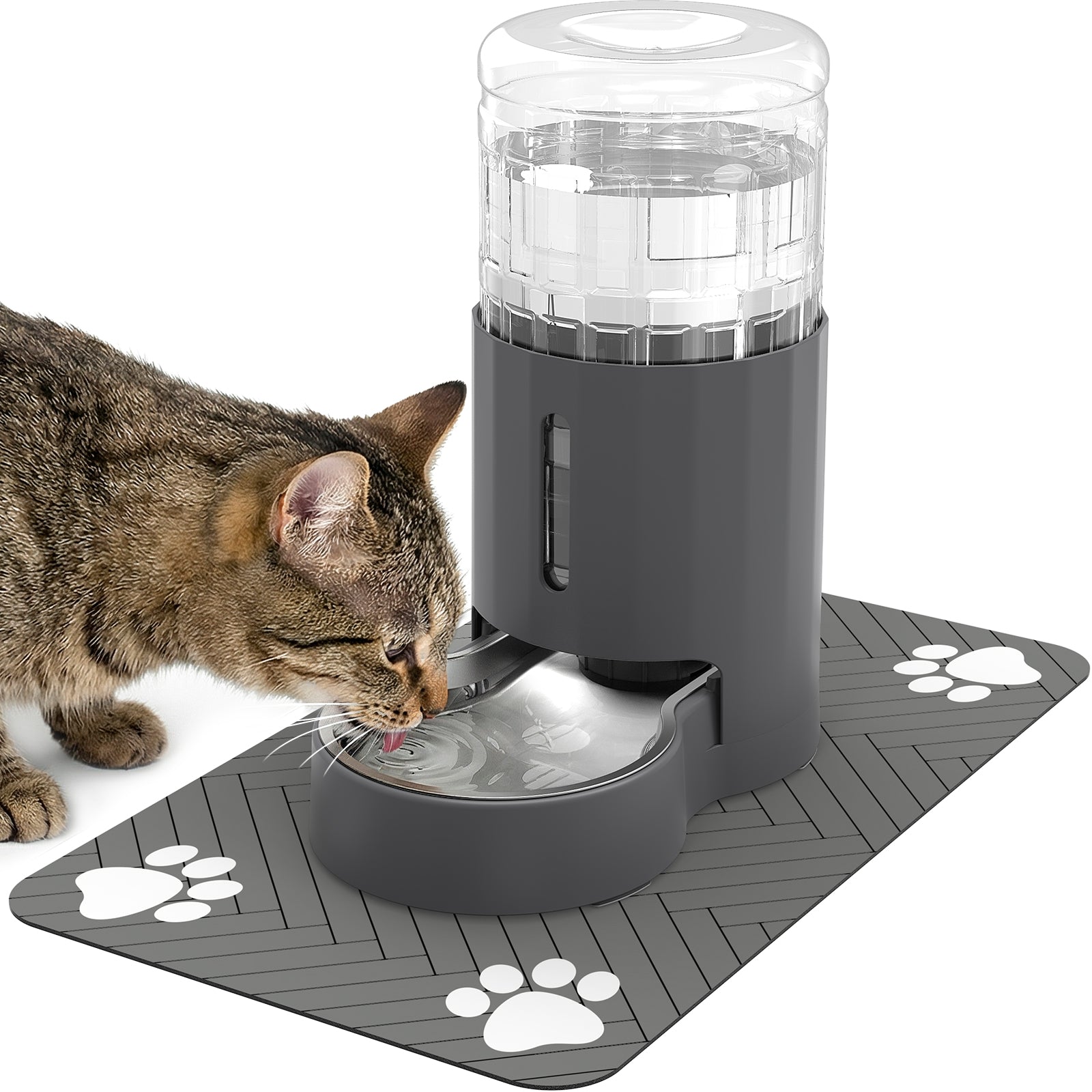 Automatic Gravity Cat Water Dispenser with Stainless Steel Bowl, Large Capacity Pet Water Feeder for Cats & Small Medium Dogs, Easy to Clean