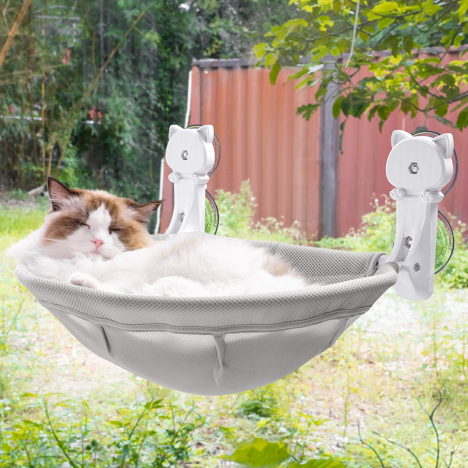 Cat Window Hammock Bed, Foldable Cordless Design Sturdy Perch for Indoor Cats Sunbathing, Holds 40 Pounds