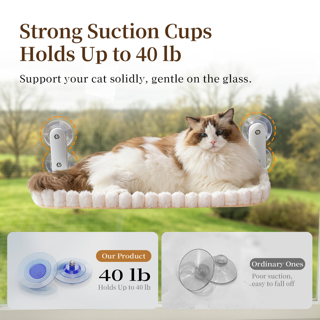 Cat Window Perch, Foldable Cat Hammock, 4 Suction Cups White+Medium
