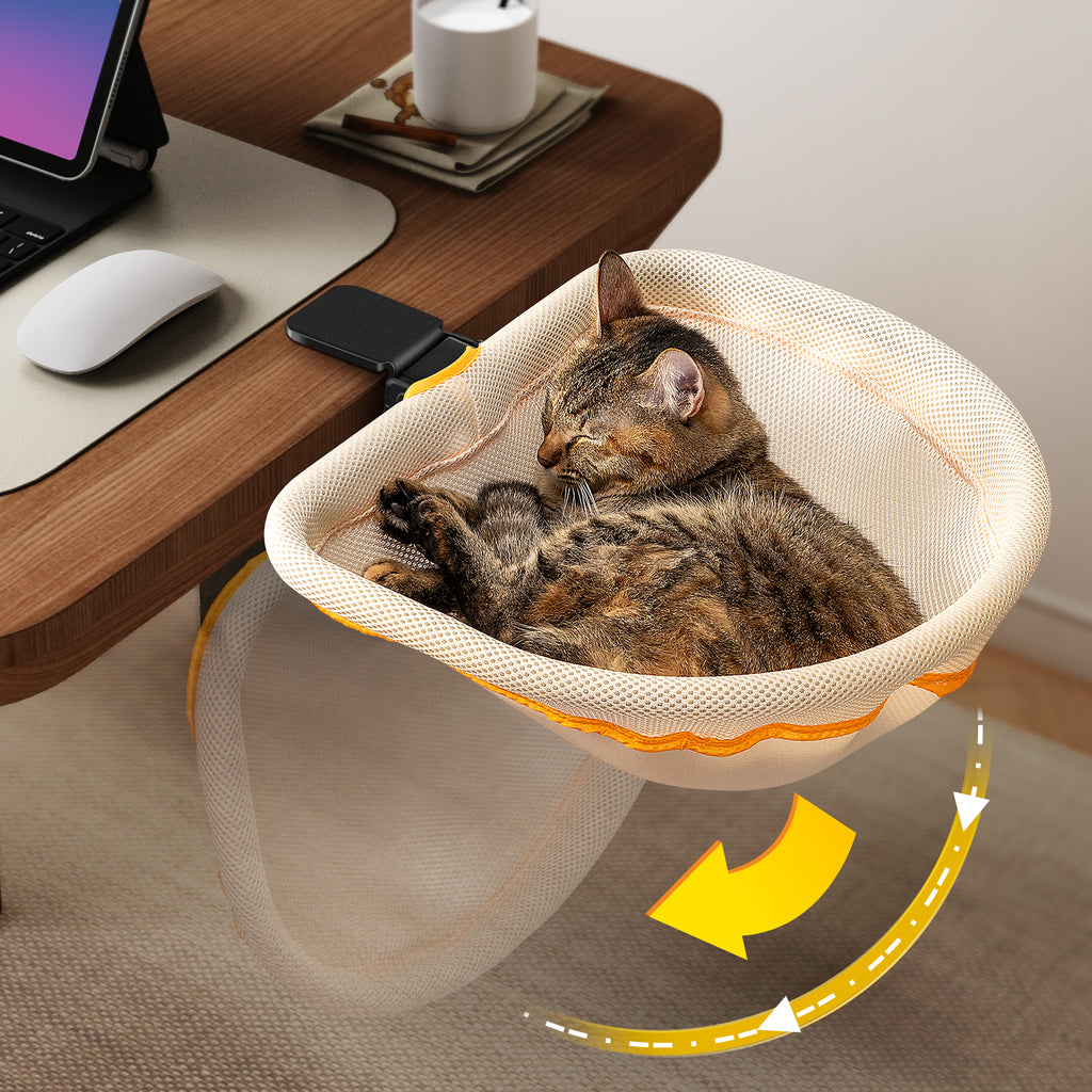 Cat Desk Bed, One-Click Fold Semi-Circular Mesh Cover Material Cat Hammock Holds Up to 40lbs