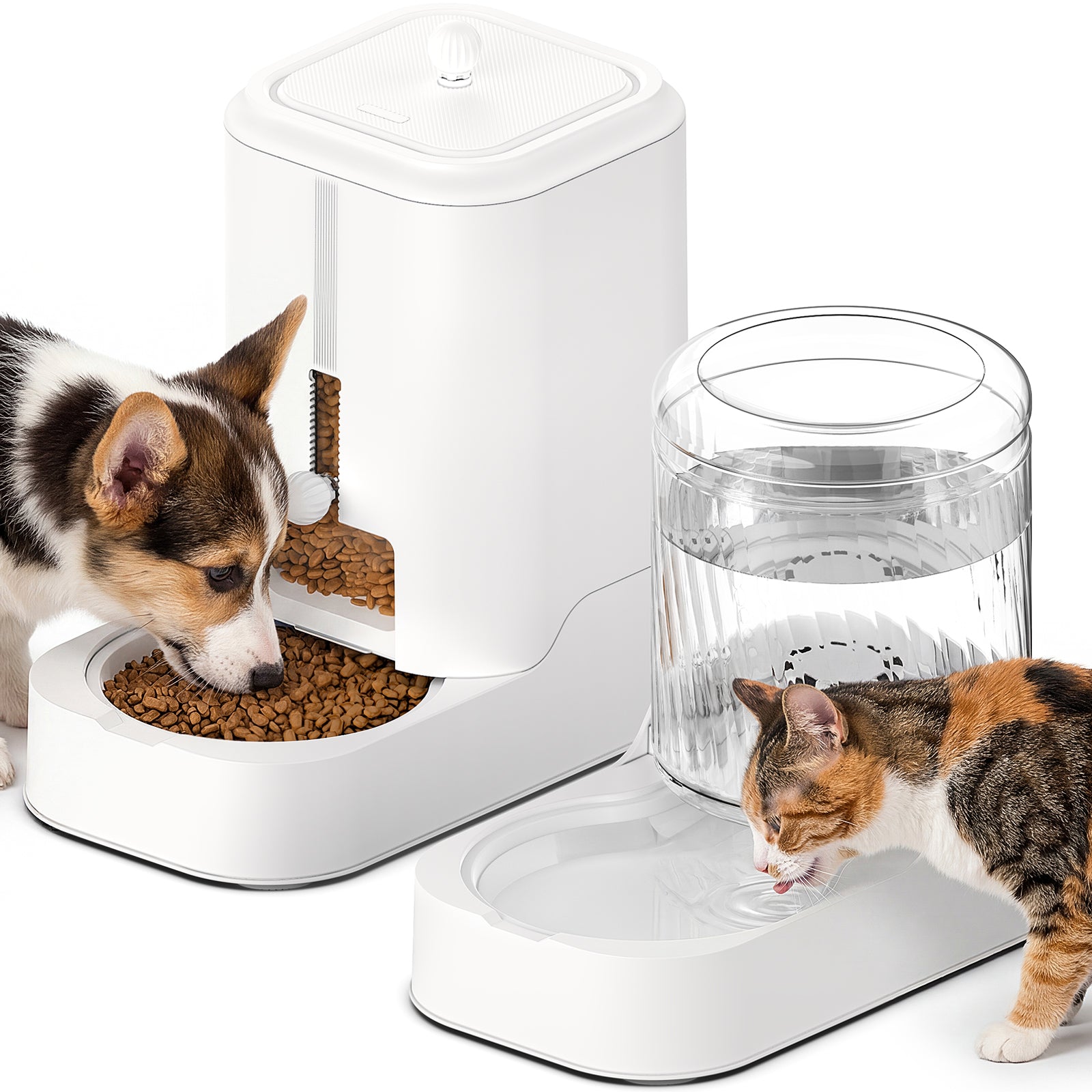 Automatic Pet Feeder & Water Dispenser Set, Stainless Steel Bowl Adjustable Dry Food Feeder for Cats Dogs