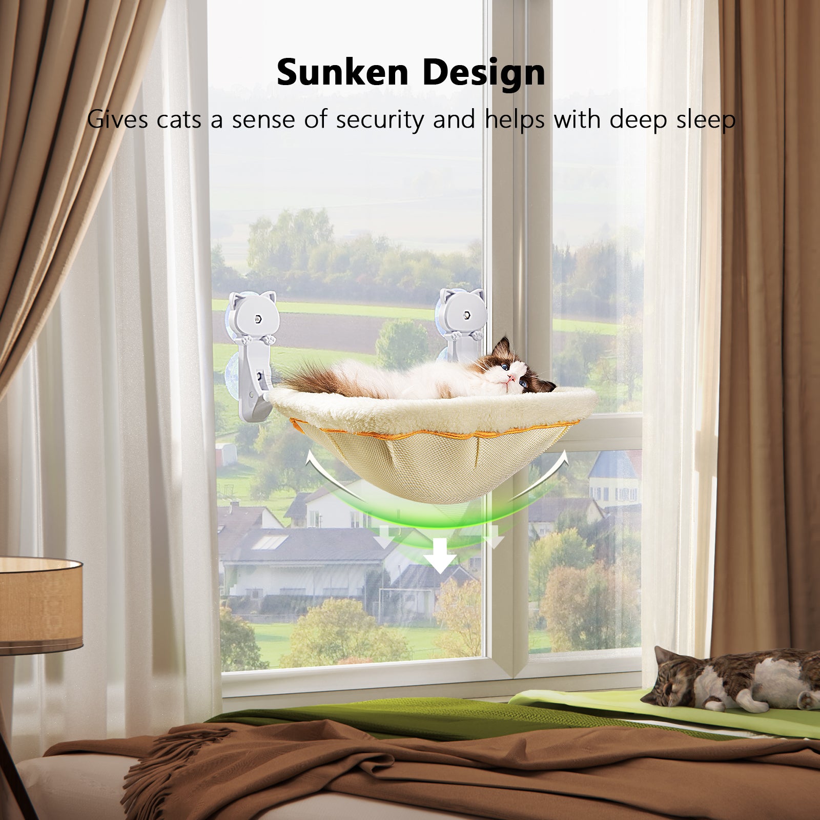 Cat Window Perch Cordless, Foldable & Stable Cat Beds - Breathable Cat Window Hammock for Overlooking, Sunbathing and Climbing - Maximum Hold Up to 40lb