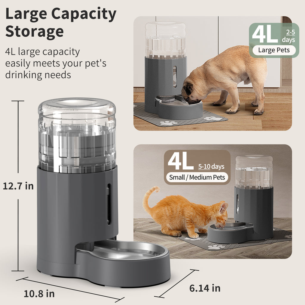 Automatic Gravity Cat Water Dispenser with Stainless Steel Bowl, Large Capacity Pet Water Feeder for Cats & Small Medium Dogs, Easy to Clean