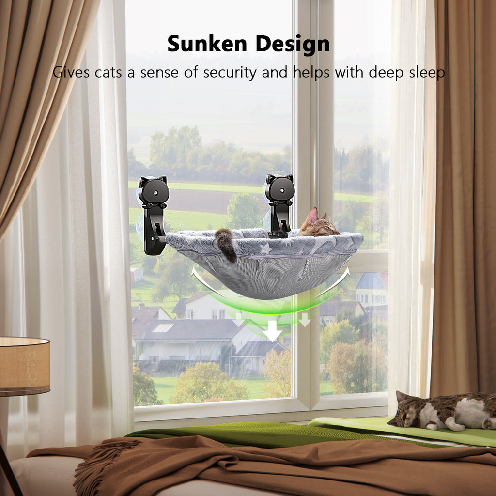 Cat Window Perch, Cordless Foldable Glow in The Dark Cat Hammock with Metal Frame, Star Pattern Window Bed for Indoor Cats