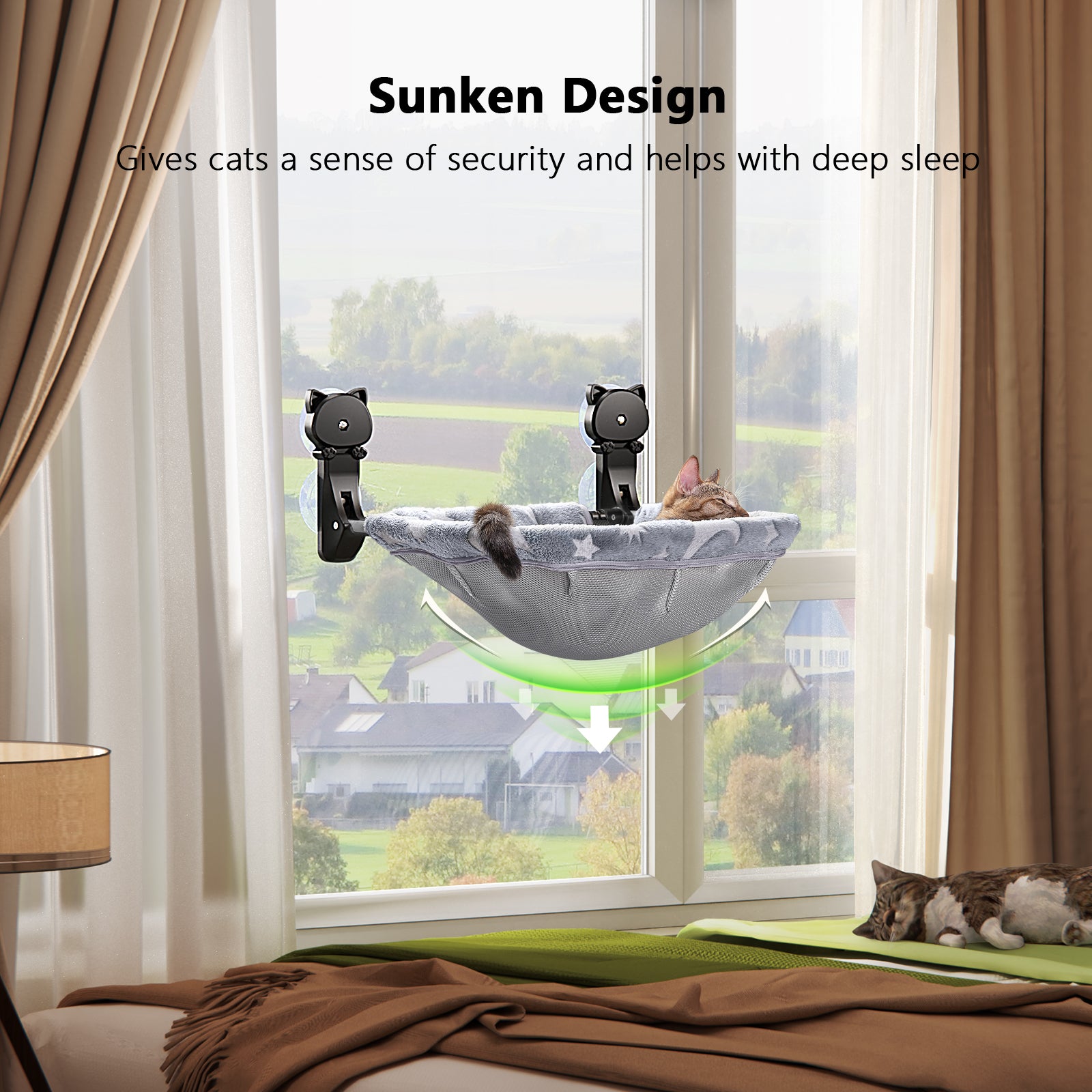 Cat Window Perch, Cordless Foldable Glow in The Dark Cat Hammock with Metal Frame, Star Pattern Window Bed for Indoor Cats