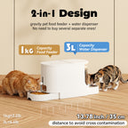 2-in-1 Automatic Cat Feeder Water Dispenser, Stainless Steel Bowls Large Capacity White