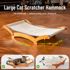 Sisal Cat Scratcher Bed, Solid Wood Cat Hammock Lounger for Large Indoor Cats, Natural Durable Scratching Board Furniture Easy Assembly