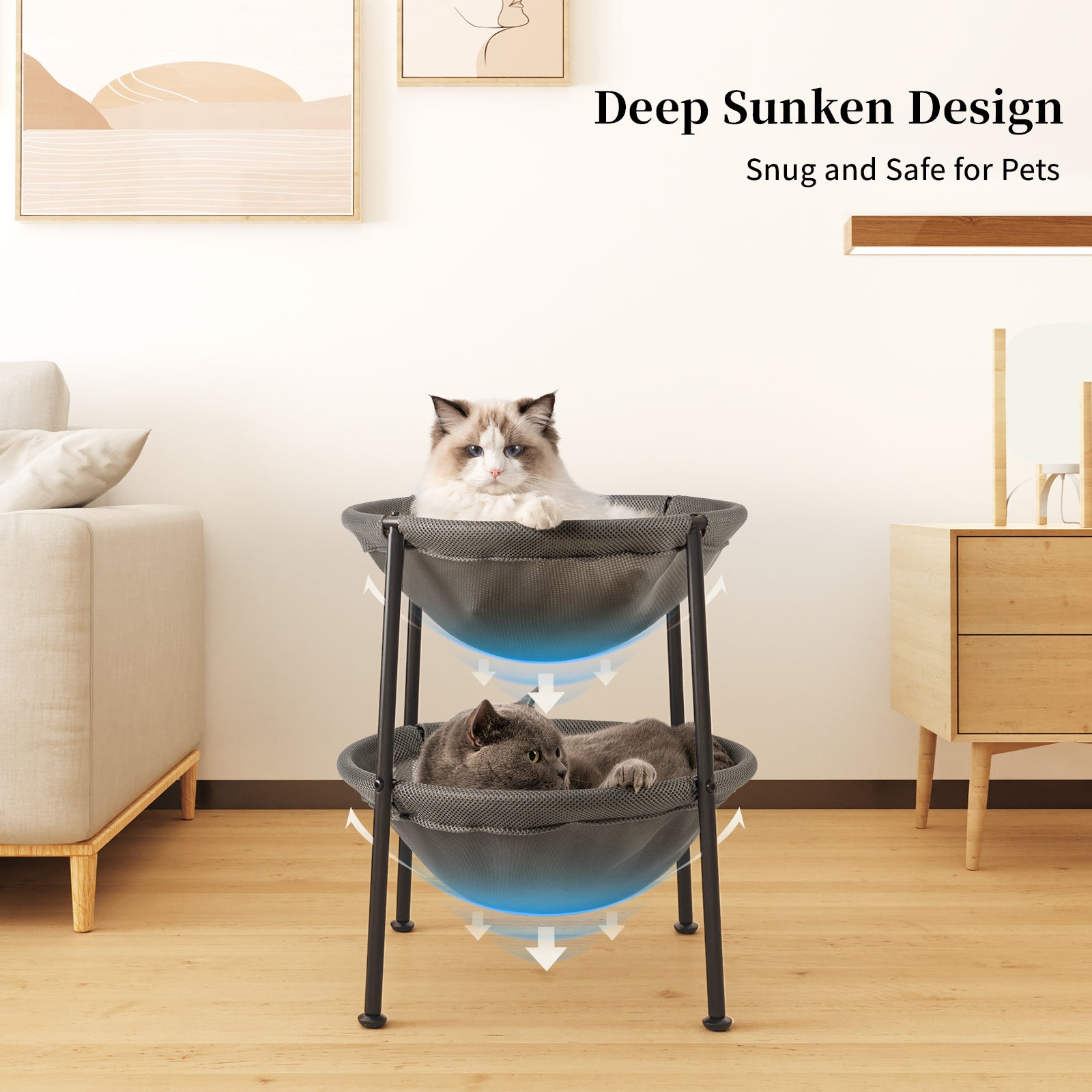 Double Cat Bed Hammock, Breathable Pet Bed with 4 Adjustable Feet & Anti-Slip Mats