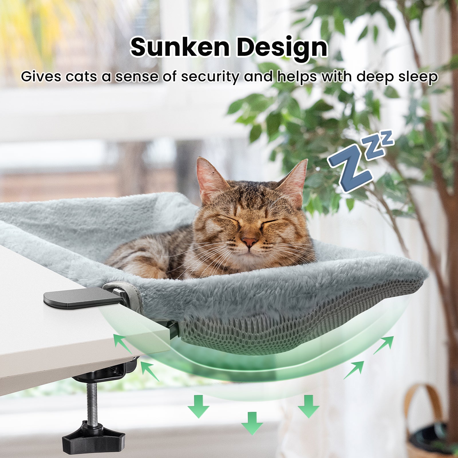Desk Cat Bed with Foldable Sunken Square Design, Cozy Faux Rabbit Fur Cat Perch, Sturdy Frame Supports 33lb for Office Work & Gaming
