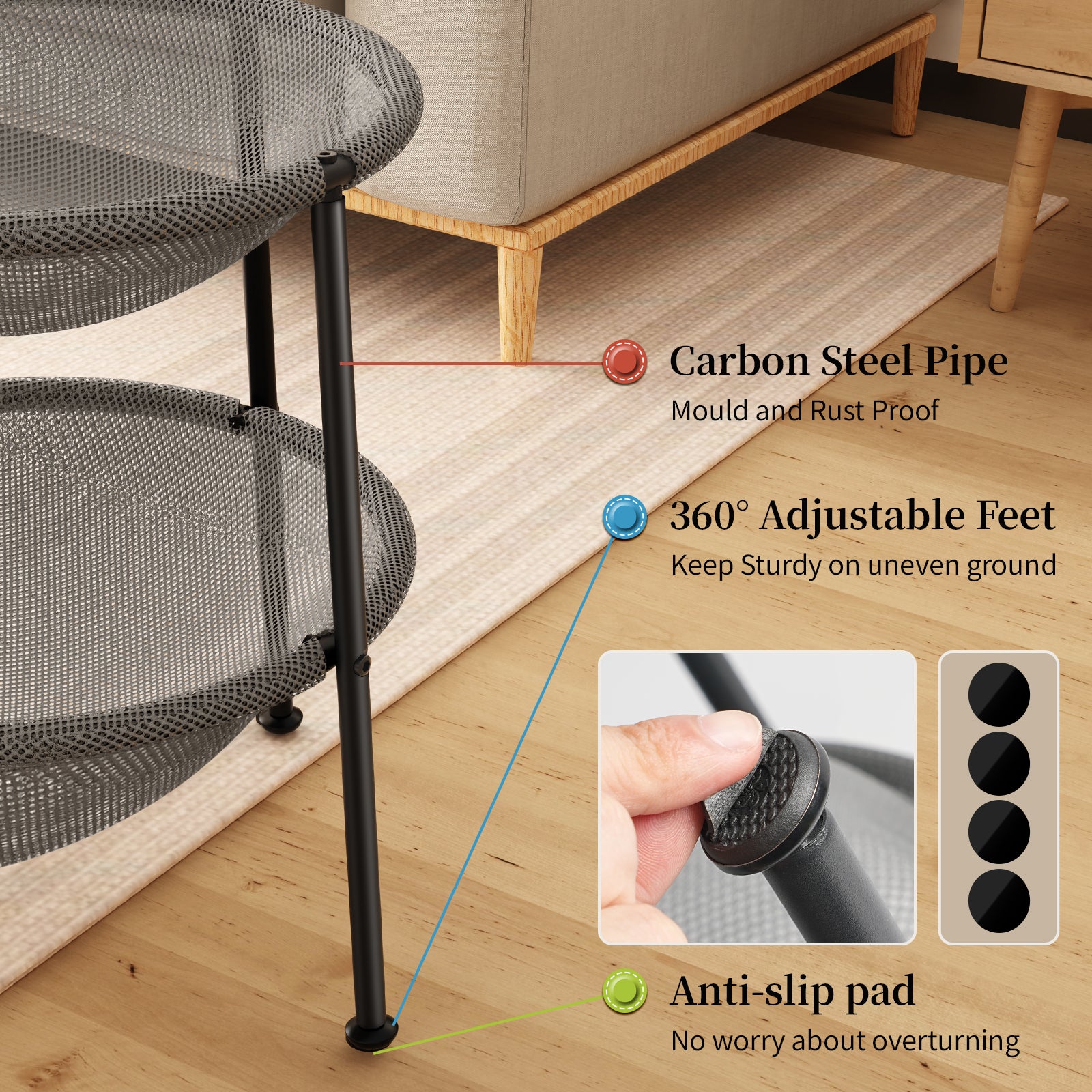 Double Cat Bed Hammock, Breathable Pet Bed with 4 Adjustable Feet & Anti-Slip Mats