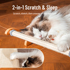 Sisal Cat Scratcher Bed, Solid Wood Cat Hammock Lounger for Large Indoor Cats, Natural Durable Scratching Board Furniture Easy Assembly