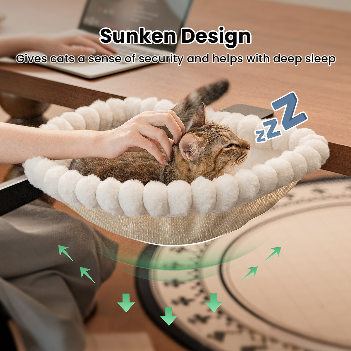 Cat Desk Bed, One-Click Folding, Holds 40lb, White+One Clip