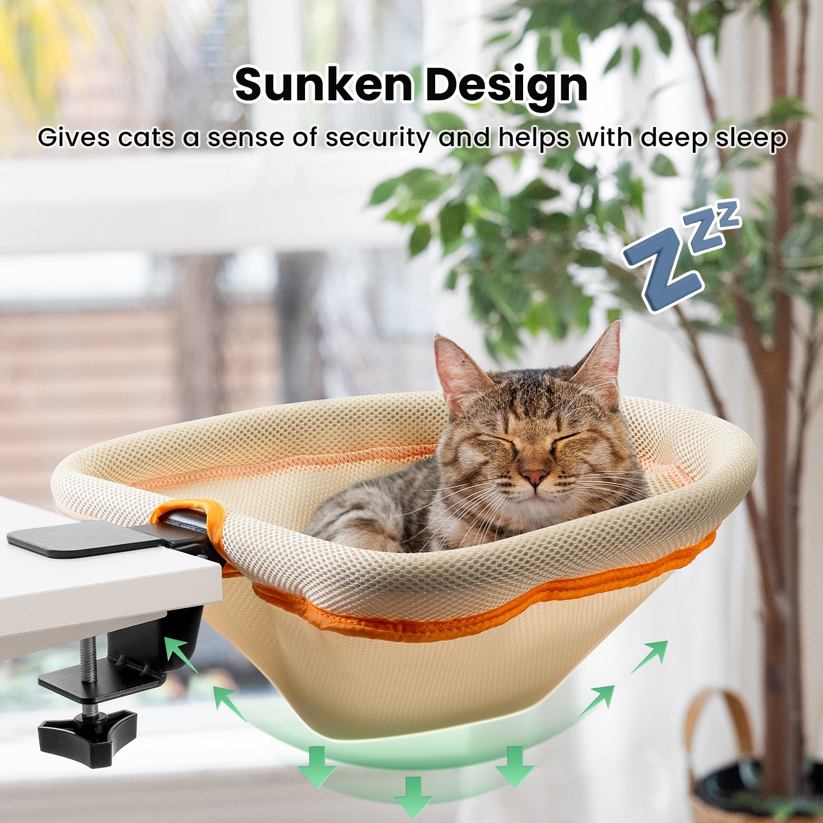 Cat Desk Bed, One-Click Fold Semi-Circular Mesh Cover Material Cat Hammock Holds Up to 40lbs