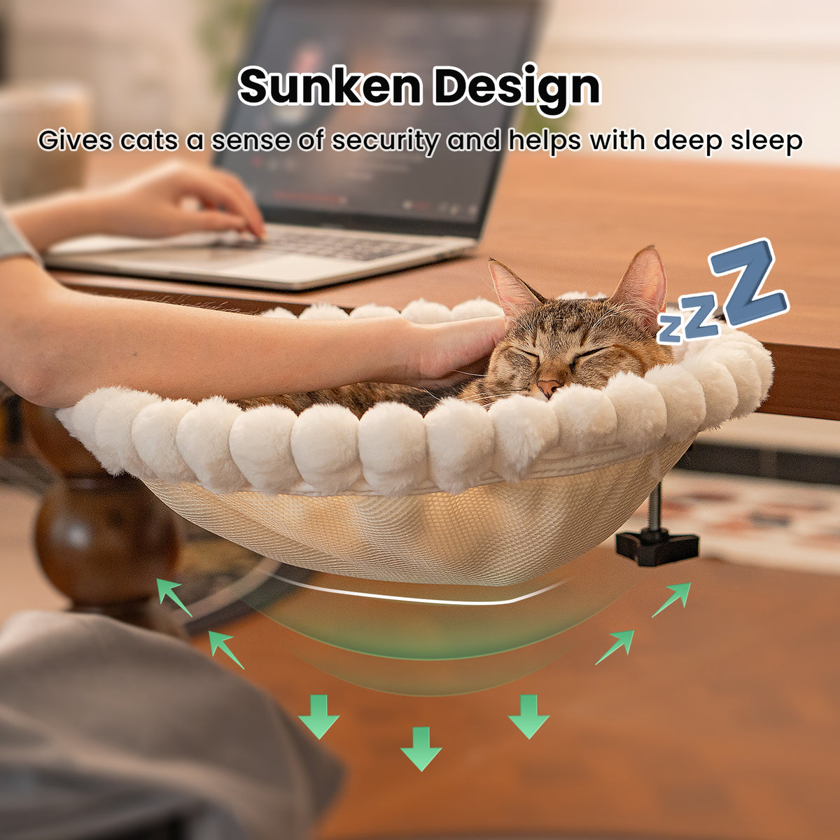 Cat Desk Bed, Rotatable Soft Cat Perch, Holds 40lb, White+One Clip