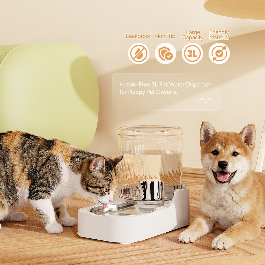3L Automatic Cat & Dog Water Dispenser, Adjustable Flow Auto Pet Water Fountain