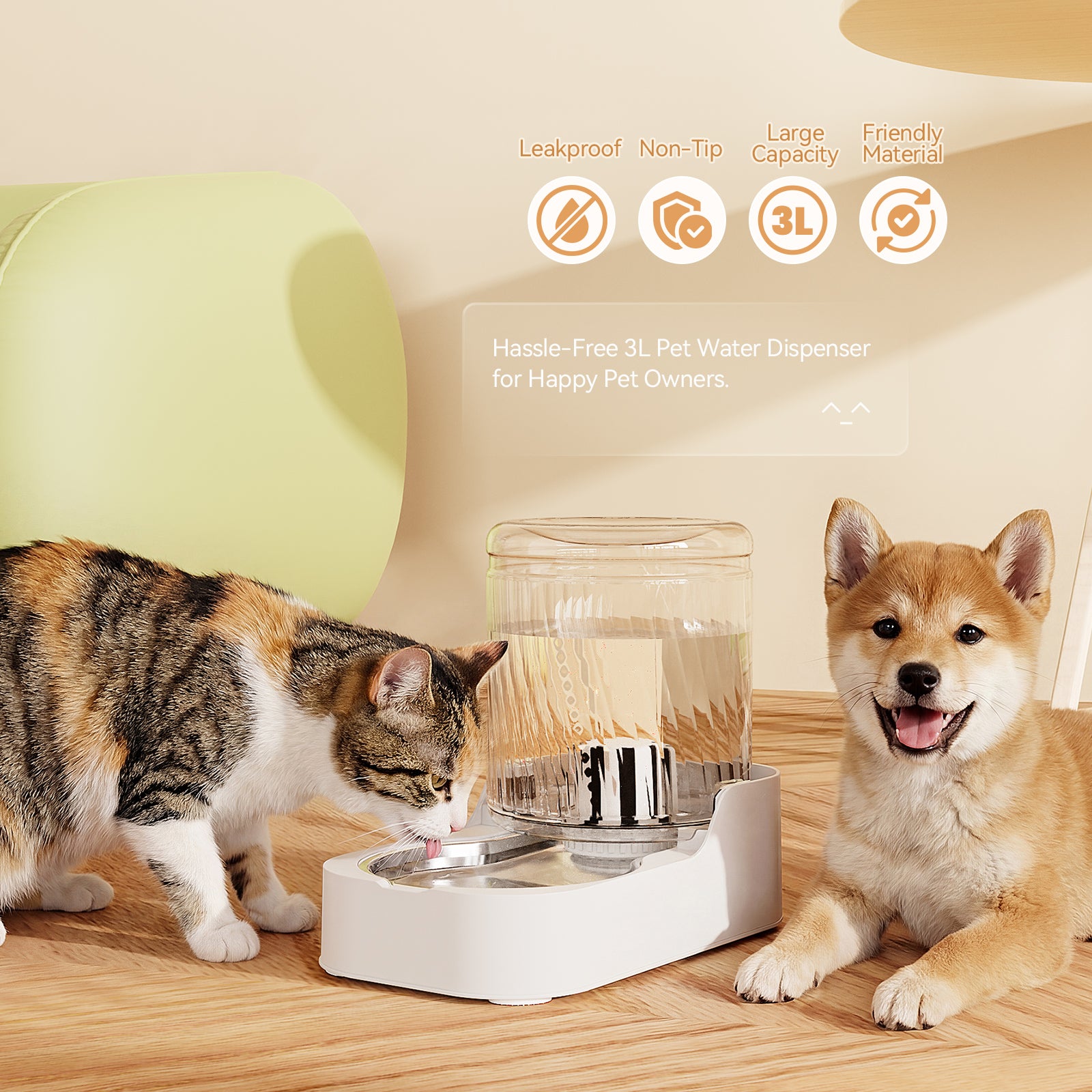 3L Automatic Cat & Dog Water Dispenser, Adjustable Flow Auto Pet Water Fountain