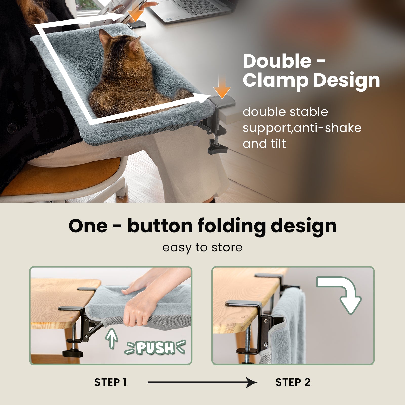 Desk Cat Bed with Foldable Sunken Square Design, Cozy Faux Rabbit Fur Cat Perch, Sturdy Frame Supports 33lb for Office Work & Gaming