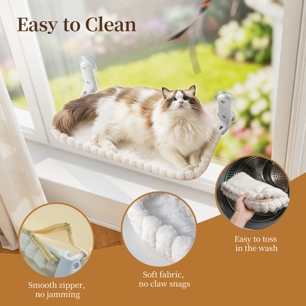 Cat Window Perch, Foldable Cat Hammock, 4 Suction Cups White+Medium