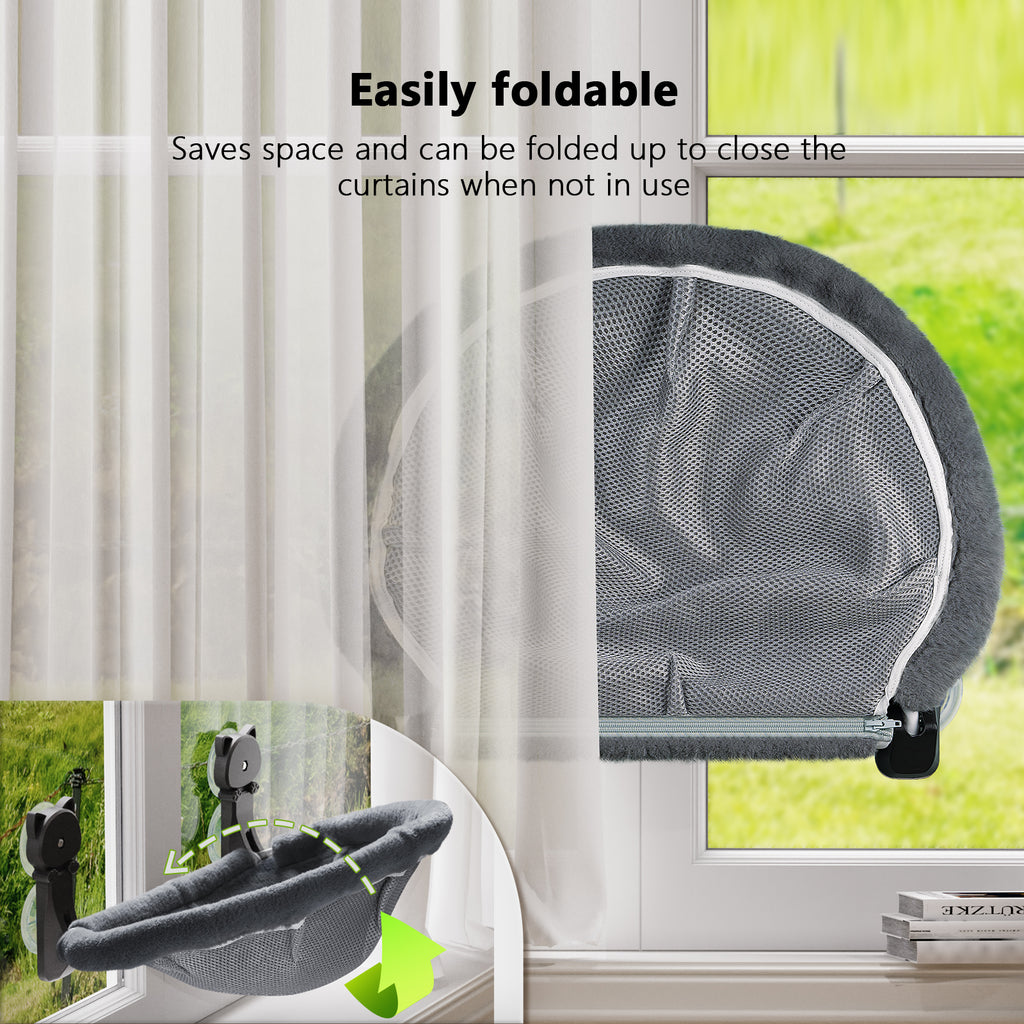 Cat Window Perch, Cordless Foldable Cat Window Hammock Bed, Stable Breathable Holds Up to 40lb