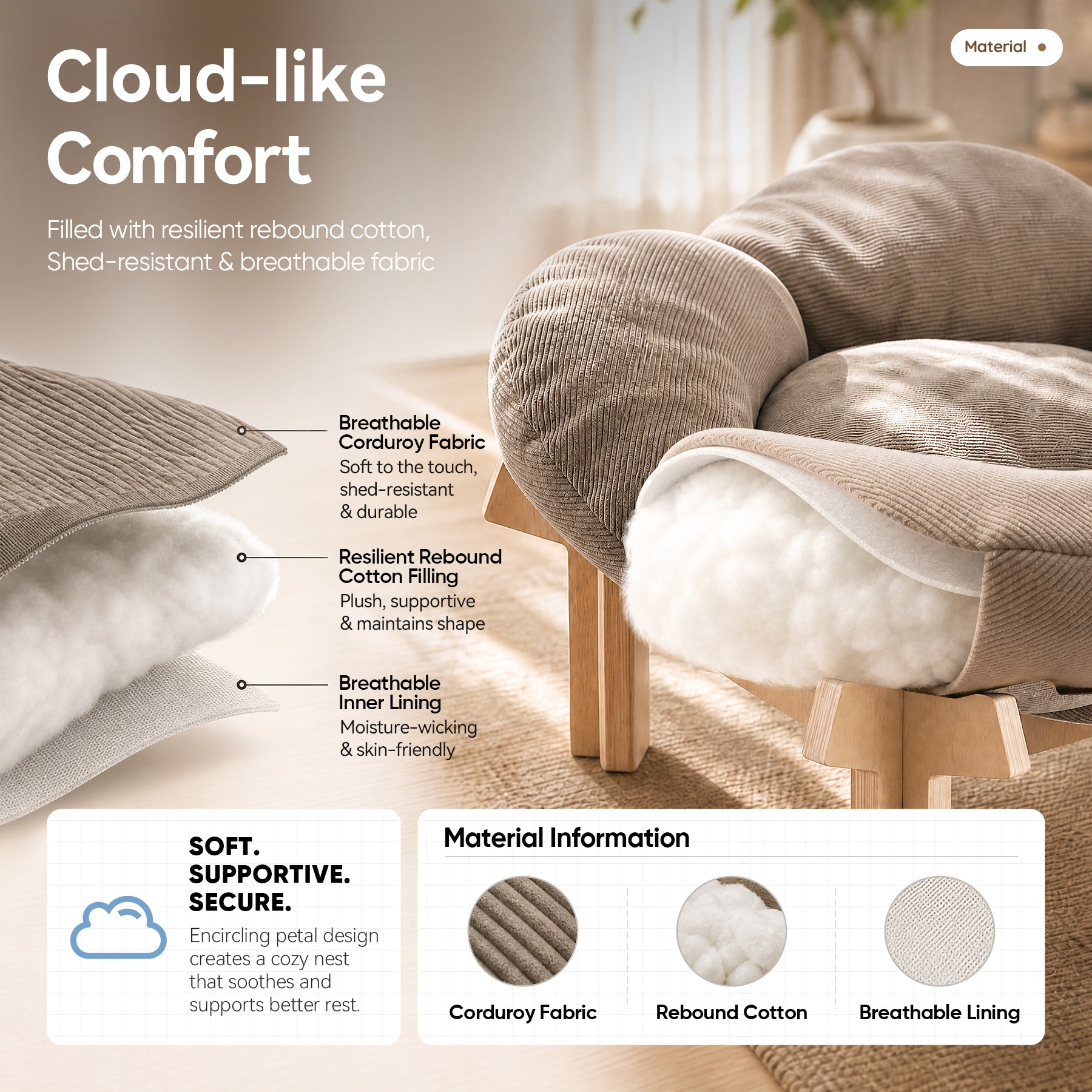 Wooden Elevated Cat Bed with Fluffy Cushion, Raised Pet Sofa Lounge Chair for Indoor Cats & Small Puppies