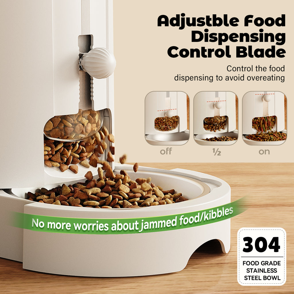 2-in-1 Automatic Cat Feeder Water Dispenser, Stainless Steel Bowls Large Capacity White