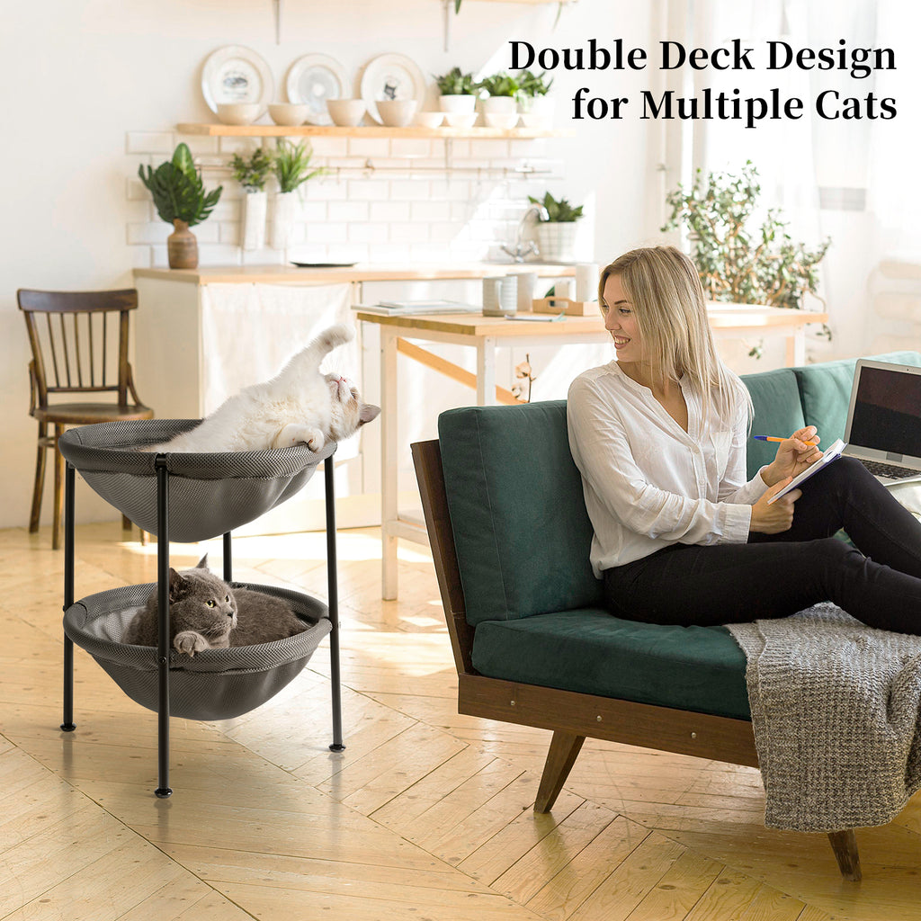 Double Cat Bed Hammock, Breathable Pet Bed with 4 Adjustable Feet & Anti-Slip Mats