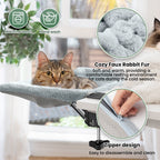 Desk Cat Bed with Foldable Sunken Square Design, Cozy Faux Rabbit Fur Cat Perch, Sturdy Frame Supports 33lb for Office Work & Gaming