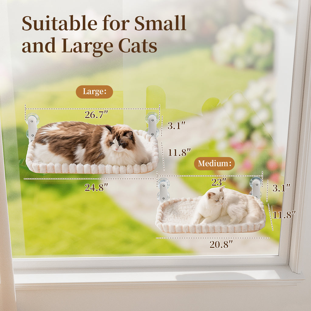 Cat Window Perch, Foldable Cat Hammock, 4 Suction Cups White+Medium