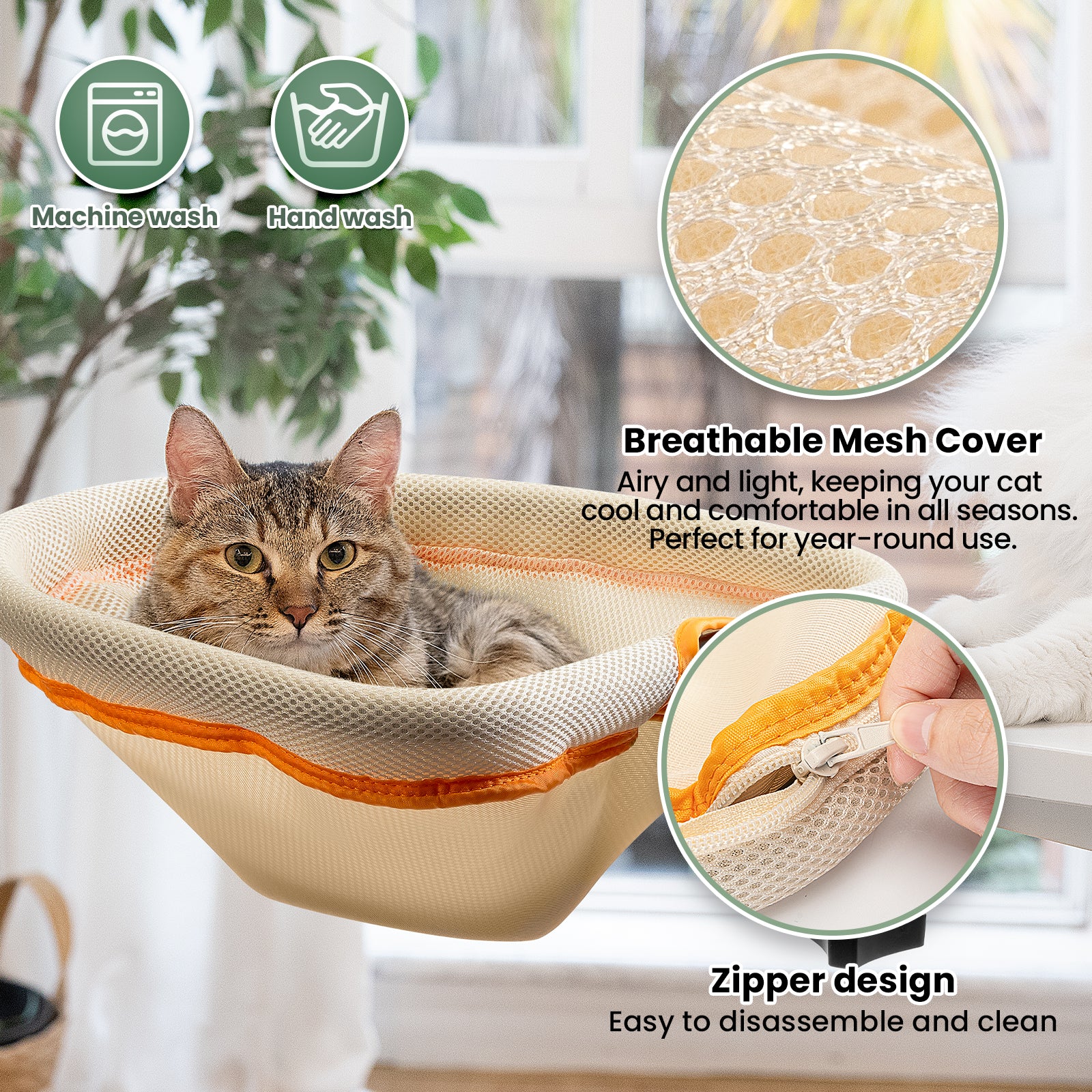 Cat Desk Bed, One-Click Fold Semi-Circular Mesh Cover Material Cat Hammock Holds Up to 40lbs