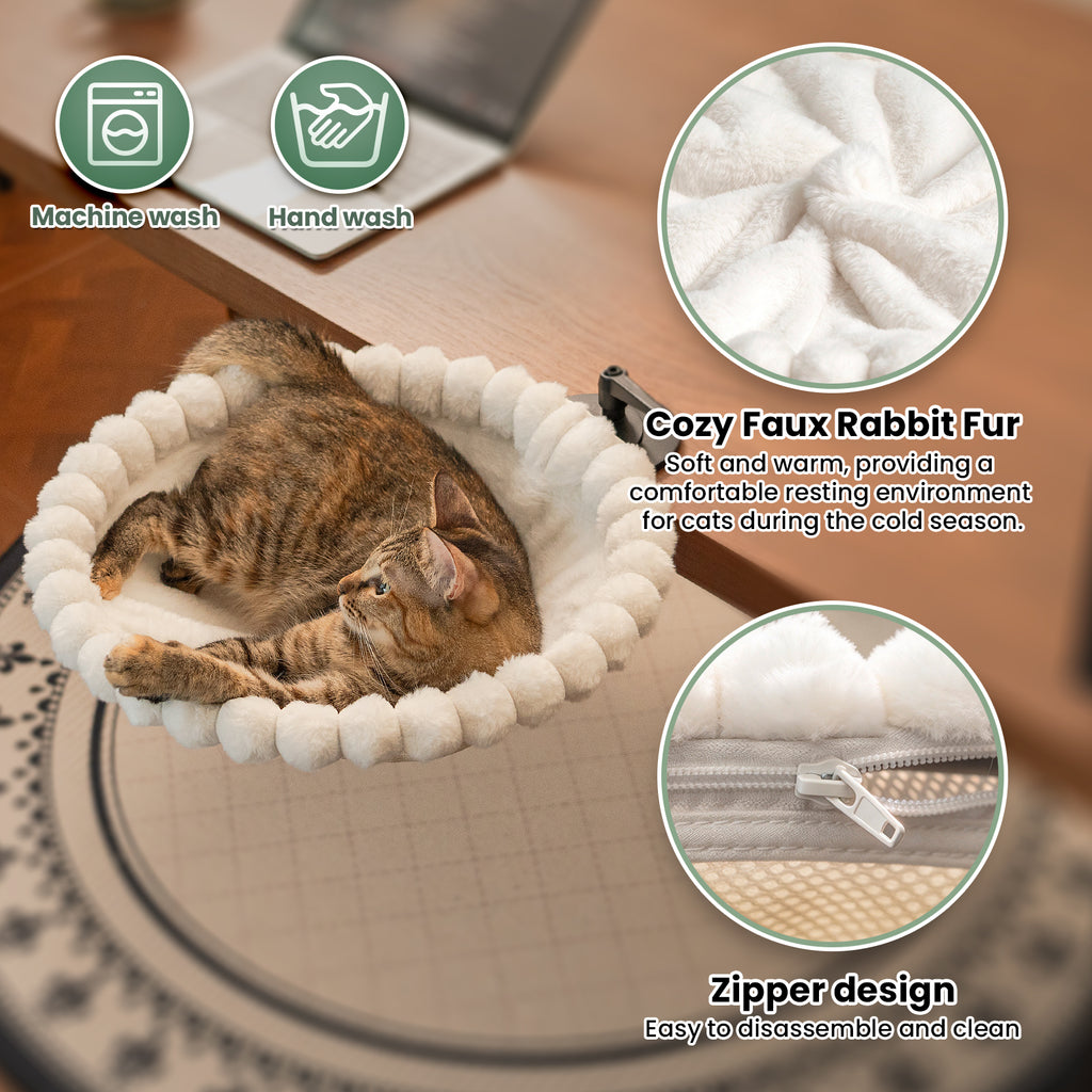 Cat Desk Bed, 2-in-1 Design, Soft Perch, Holds 40lb White+One Clip