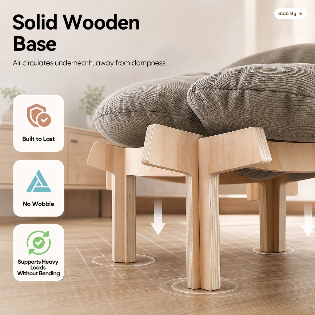 Wooden Elevated Cat Bed with Fluffy Cushion, Raised Pet Sofa Lounge Chair for Indoor Cats & Small Puppies