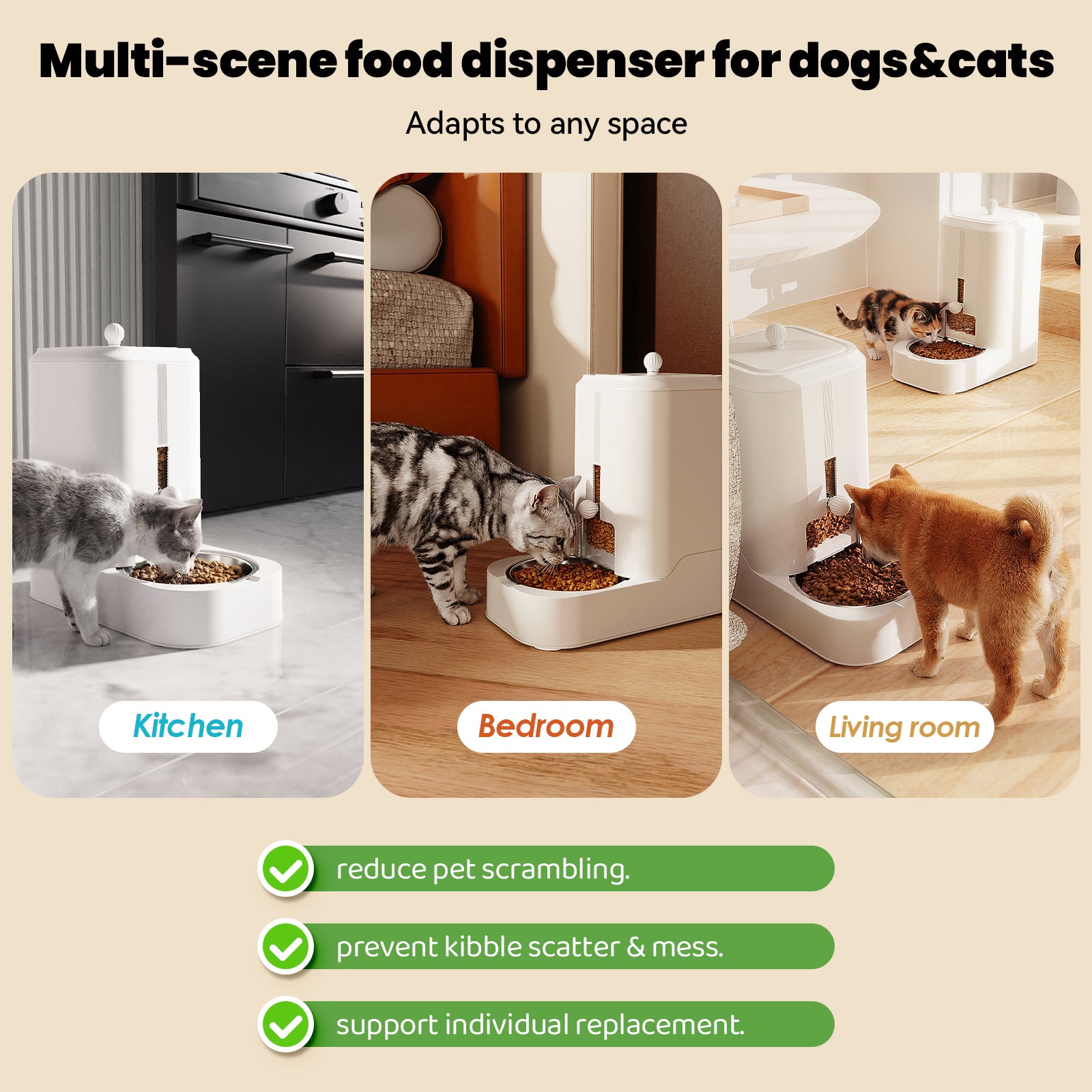 Automatic Pet Feeder, Adjustable Dry Food Dispenser for Cats & Dogs
