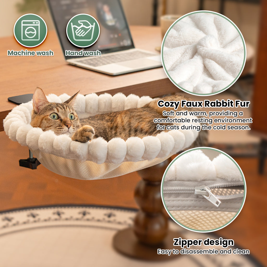 Cat Desk Bed, Rotatable Soft Cat Perch, Holds 40lb, White+One Clip