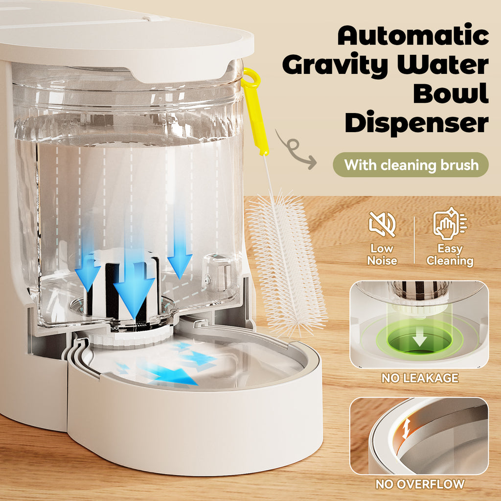 2-in-1 Automatic Cat Feeder Water Dispenser, Stainless Steel Bowls Large Capacity White