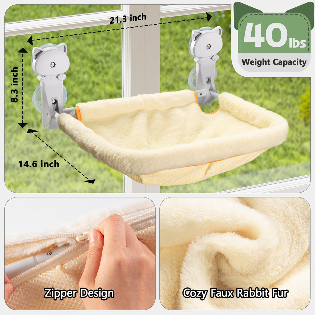 Cat Window Perch Cordless, Foldable & Stable Cat Beds - Breathable Cat Window Hammock for Overlooking, Sunbathing and Climbing - Maximum Hold Up to 40lb