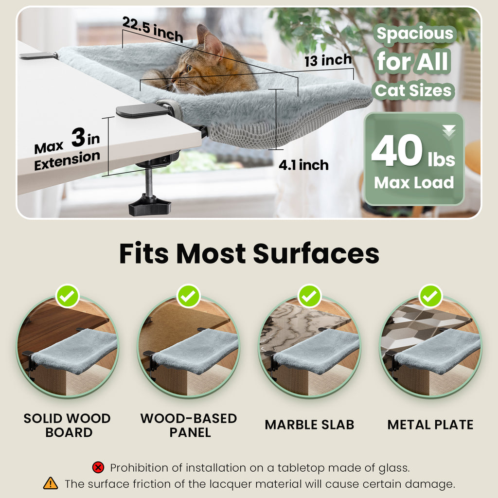 Desk Cat Bed with Foldable Sunken Square Design, Cozy Faux Rabbit Fur Cat Perch, Sturdy Frame Supports 33lb for Office Work & Gaming