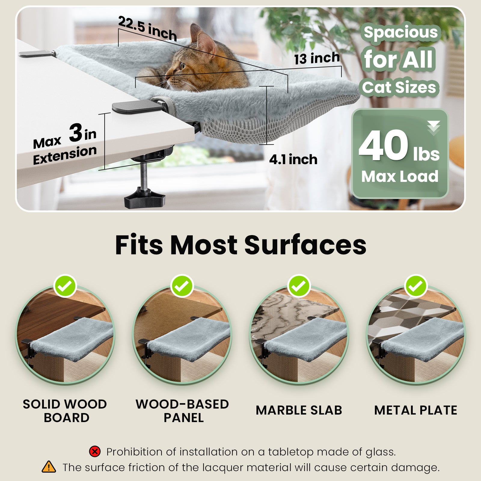 Desk Cat Bed with Foldable Sunken Square Design, Cozy Faux Rabbit Fur Cat Perch, Sturdy Frame Supports 33lb for Office Work & Gaming