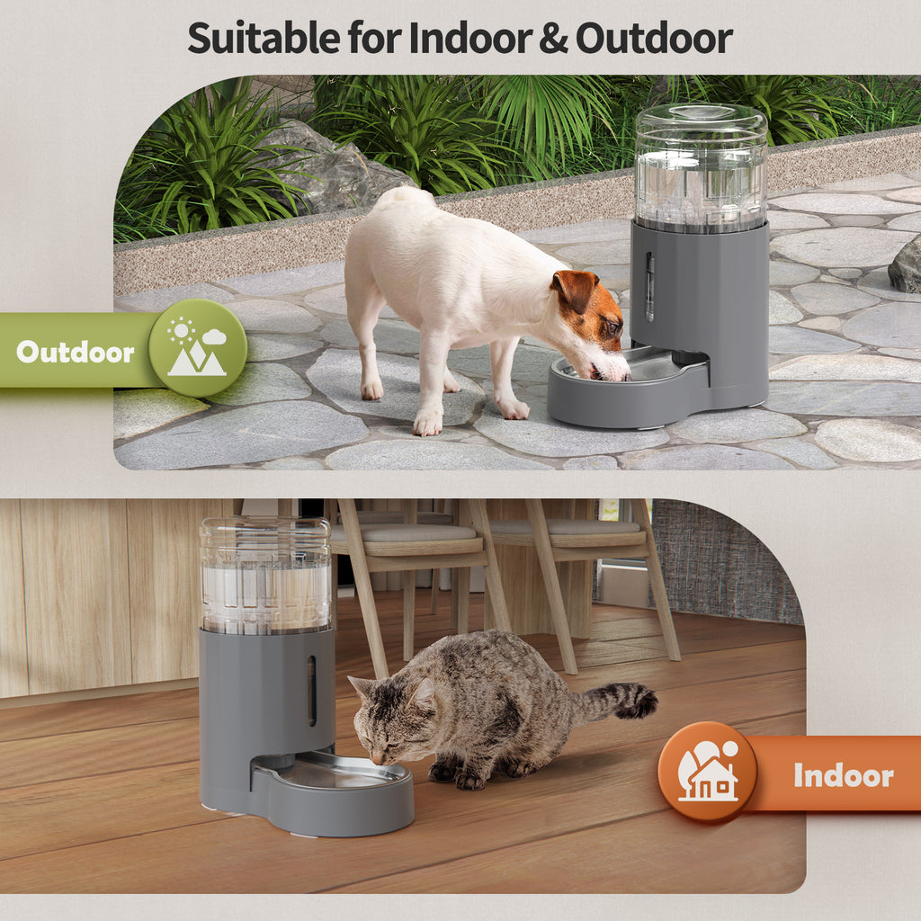 Automatic Gravity Cat Water Dispenser with Stainless Steel Bowl, Large Capacity Pet Water Feeder for Cats & Small Medium Dogs, Easy to Clean