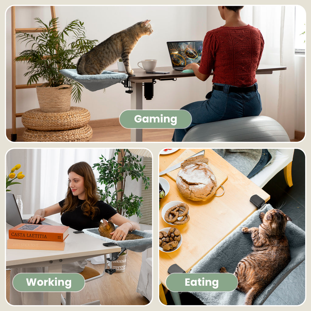 Desk Cat Bed with Foldable Sunken Square Design, Cozy Faux Rabbit Fur Cat Perch, Sturdy Frame Supports 33lb for Office Work & Gaming