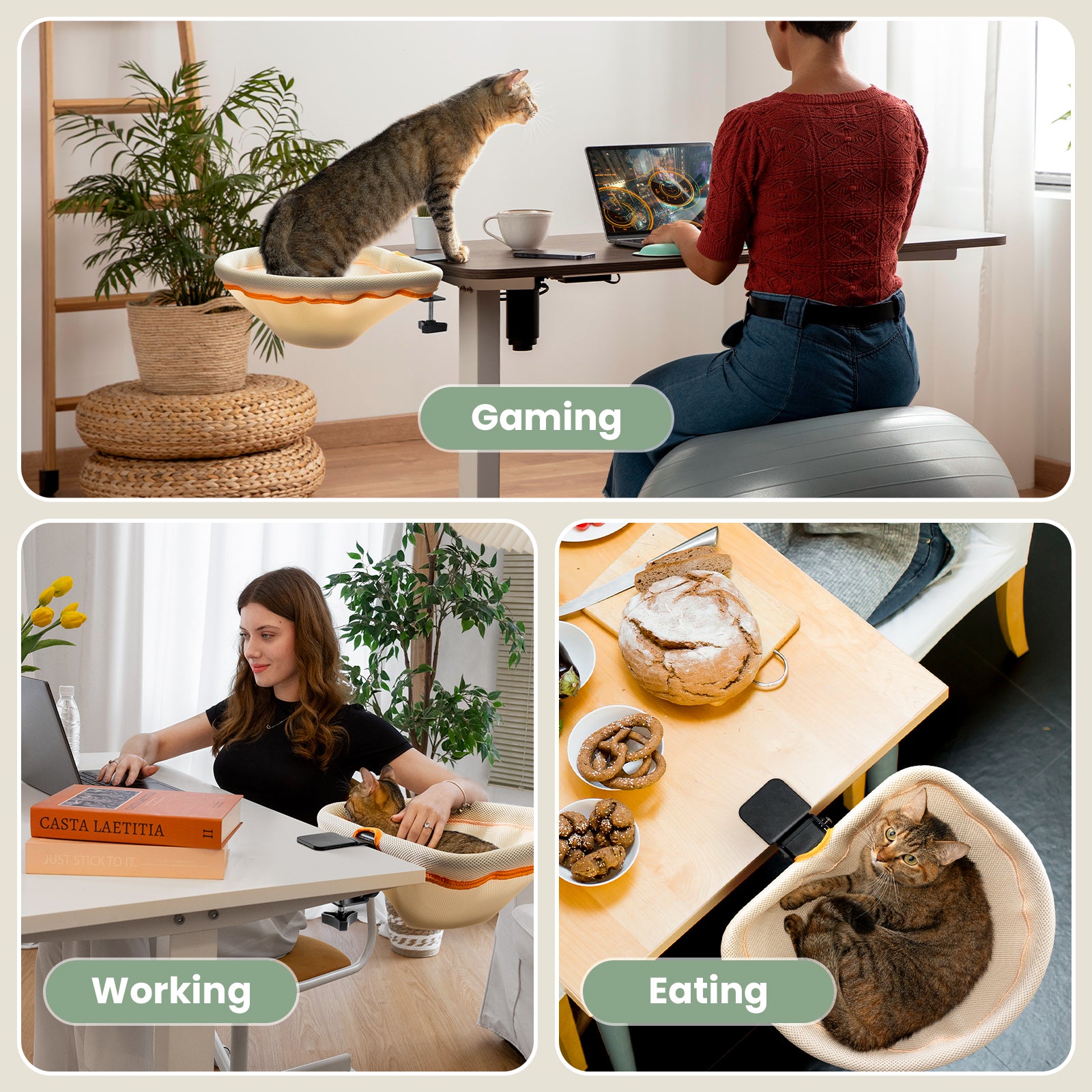 Cat Desk Bed, One-Click Fold Semi-Circular Mesh Cover Material Cat Hammock Holds Up to 40lbs