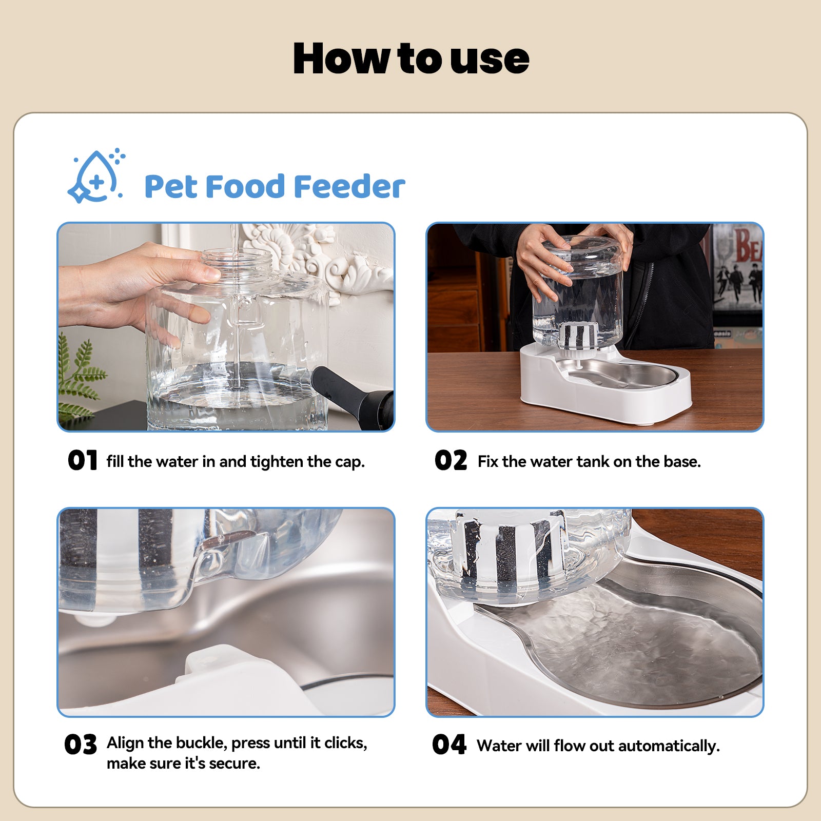 3L Automatic Cat & Dog Water Dispenser, Adjustable Flow Auto Pet Water Fountain