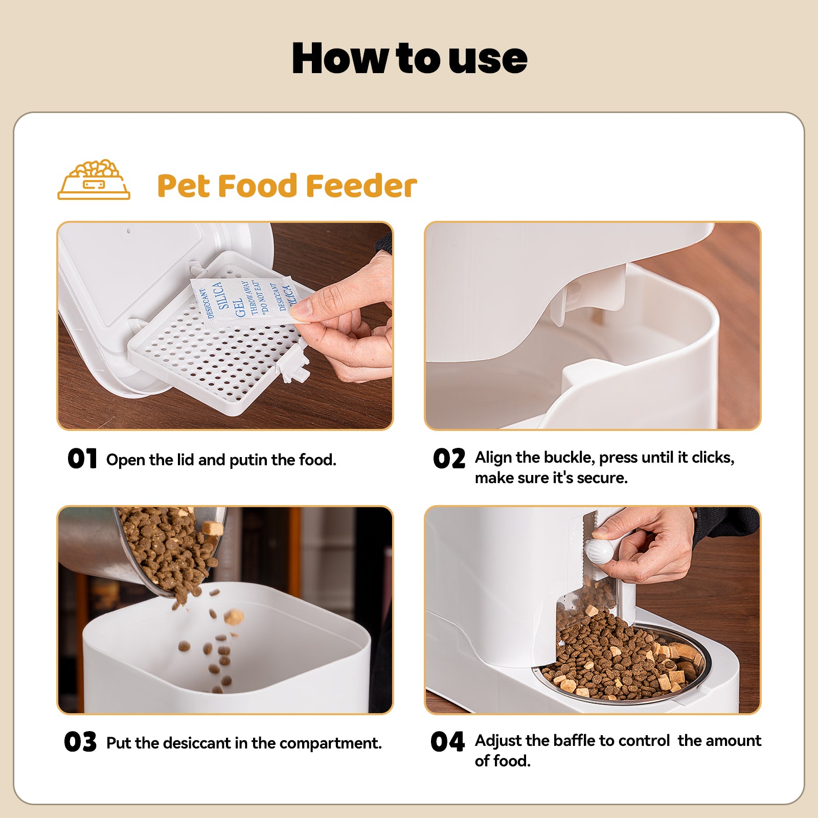 Automatic Pet Feeder, Adjustable Dry Food Dispenser for Cats & Dogs