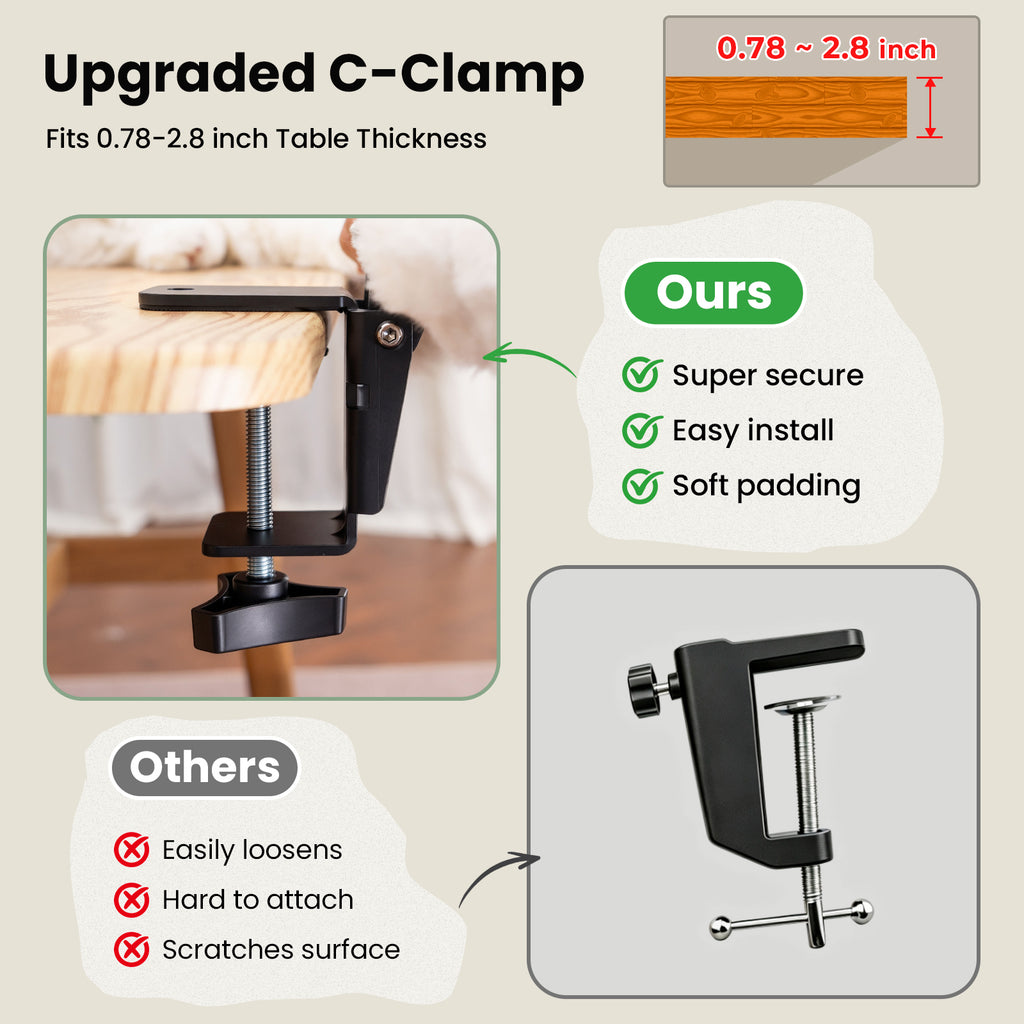 Cat Desk Bed, One-Click Folding, Holds 40lb, White+One Clip