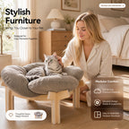 Wooden Elevated Cat Bed with Fluffy Cushion, Raised Pet Sofa Lounge Chair for Indoor Cats & Small Puppies