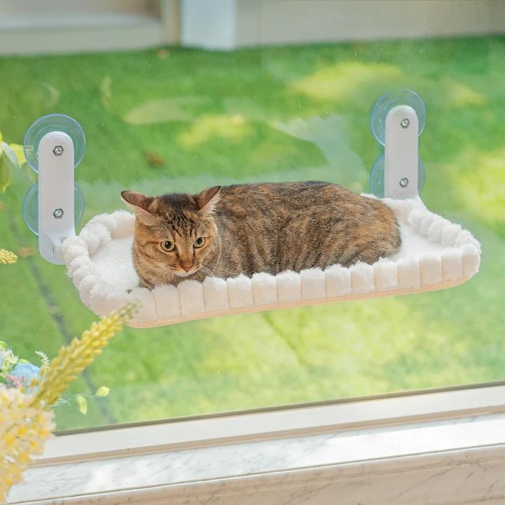 Cat Window Perch, Foldable Cat Hammock, 4 Suction Cups White+Medium