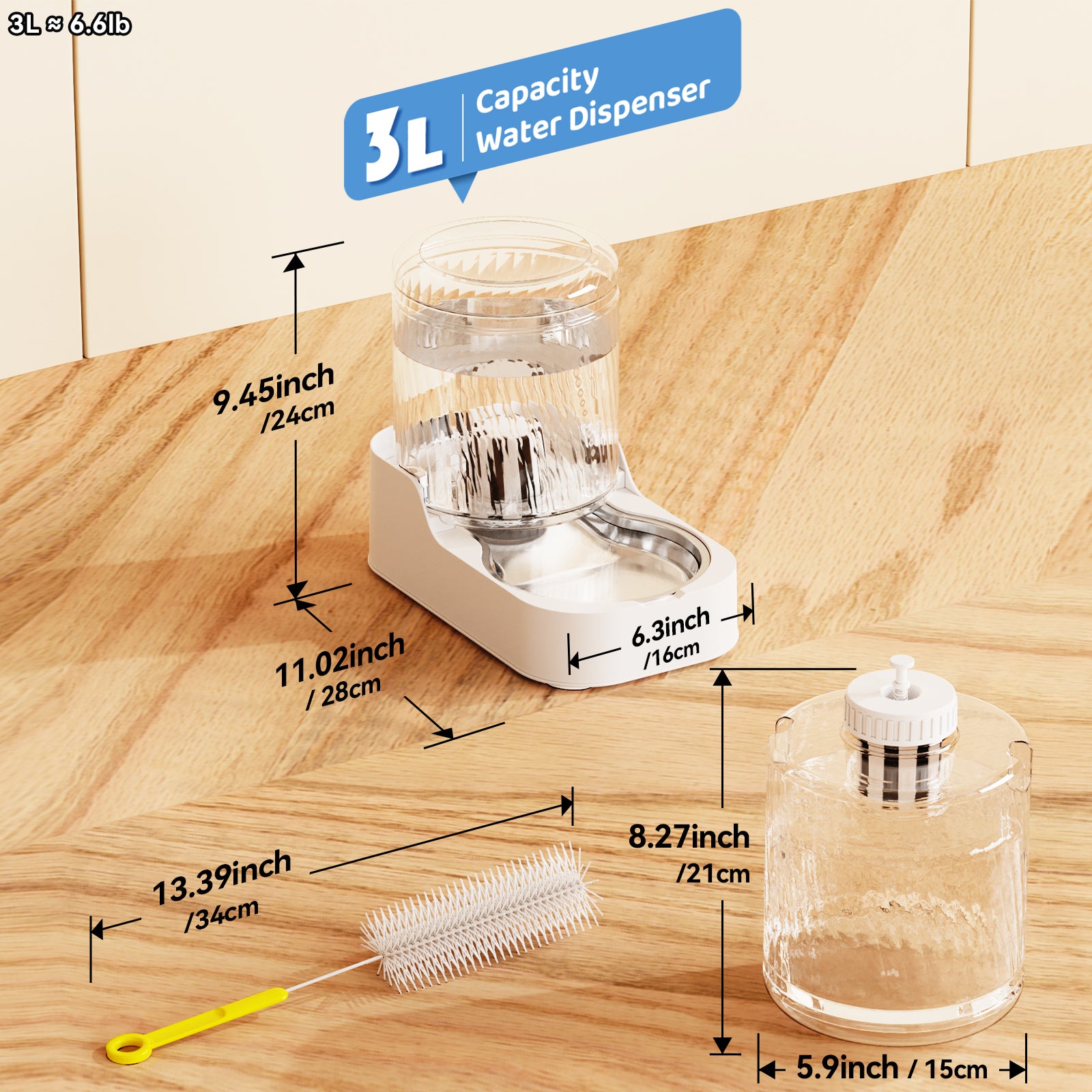 3L Automatic Cat & Dog Water Dispenser, Adjustable Flow Auto Pet Water Fountain